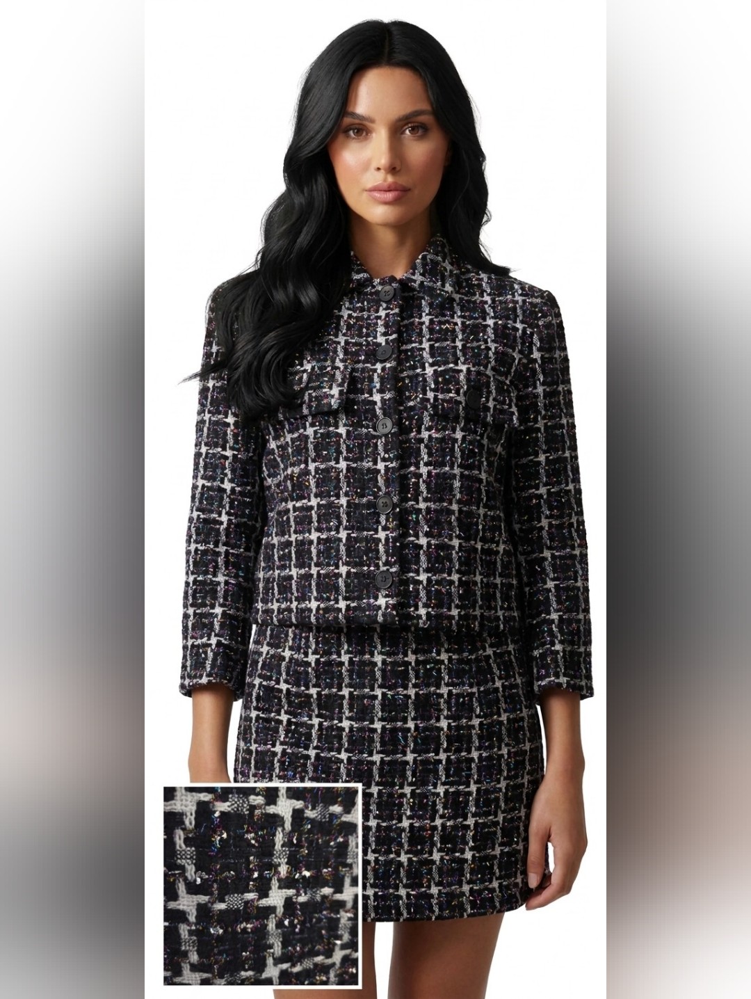Loft 2 Piece Suit Shimmer Tweed Cropped Jacket Size Xs & Skirt Size 4.